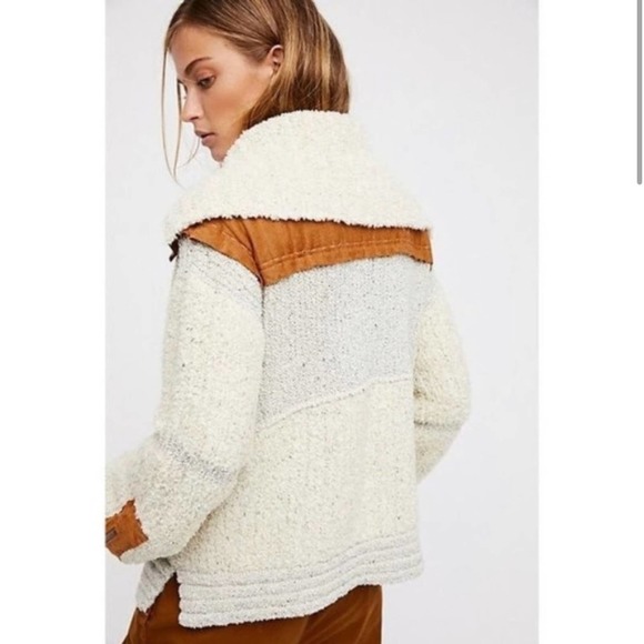 FREE PEOPLE Oatmeal Counting Sheep Sherpa Suede Jacket sz XS/S - Picture 2 of 10